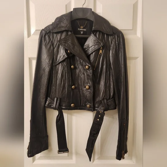 Bebe Women's Black Leather Jacket - Picture 1 of 10